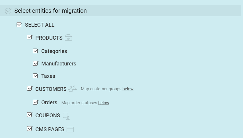 data migration magento - Next, select the items that you want to migrate to Magento